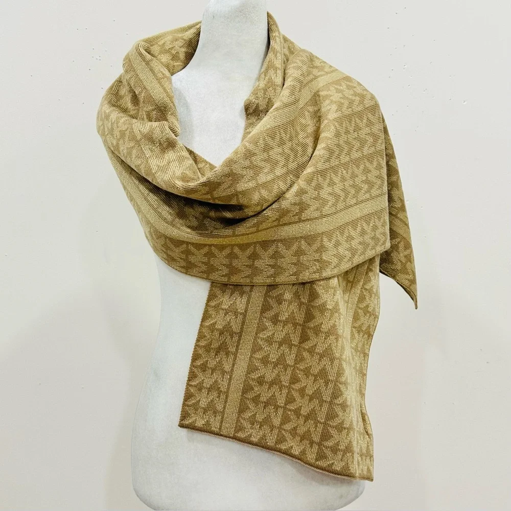 Michael Kors MK Signature Logo Gold‎ Glitter Scarf Designer 11x64